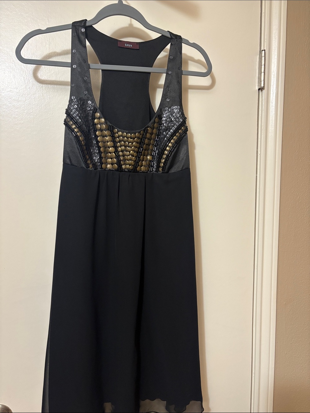 Unyx Black Mini Dress with Gold Beaded Accent